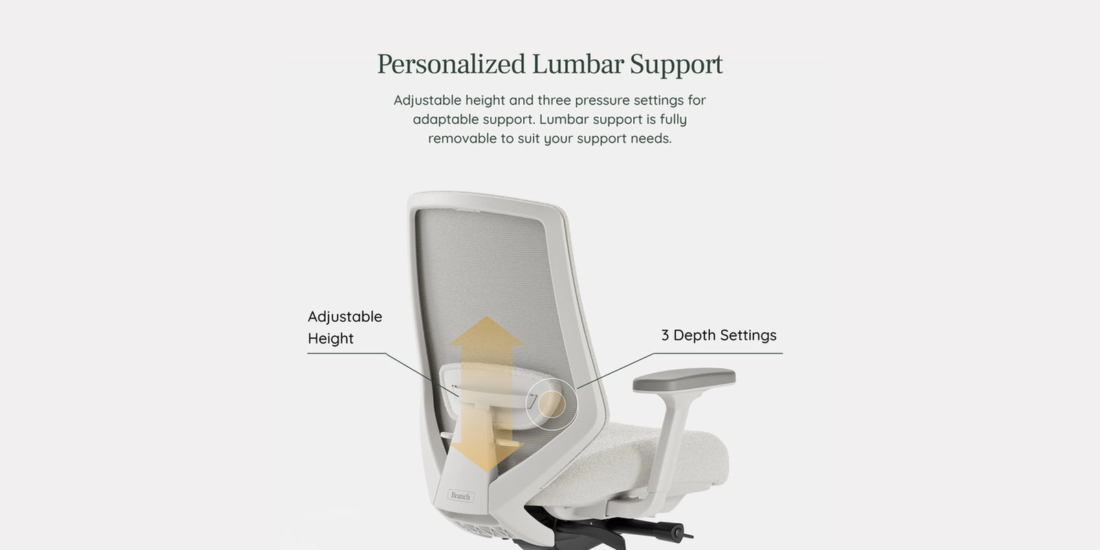 Branch Ergonomic Chair Pro adjustable lumbar support with height adjustment and three depth settings