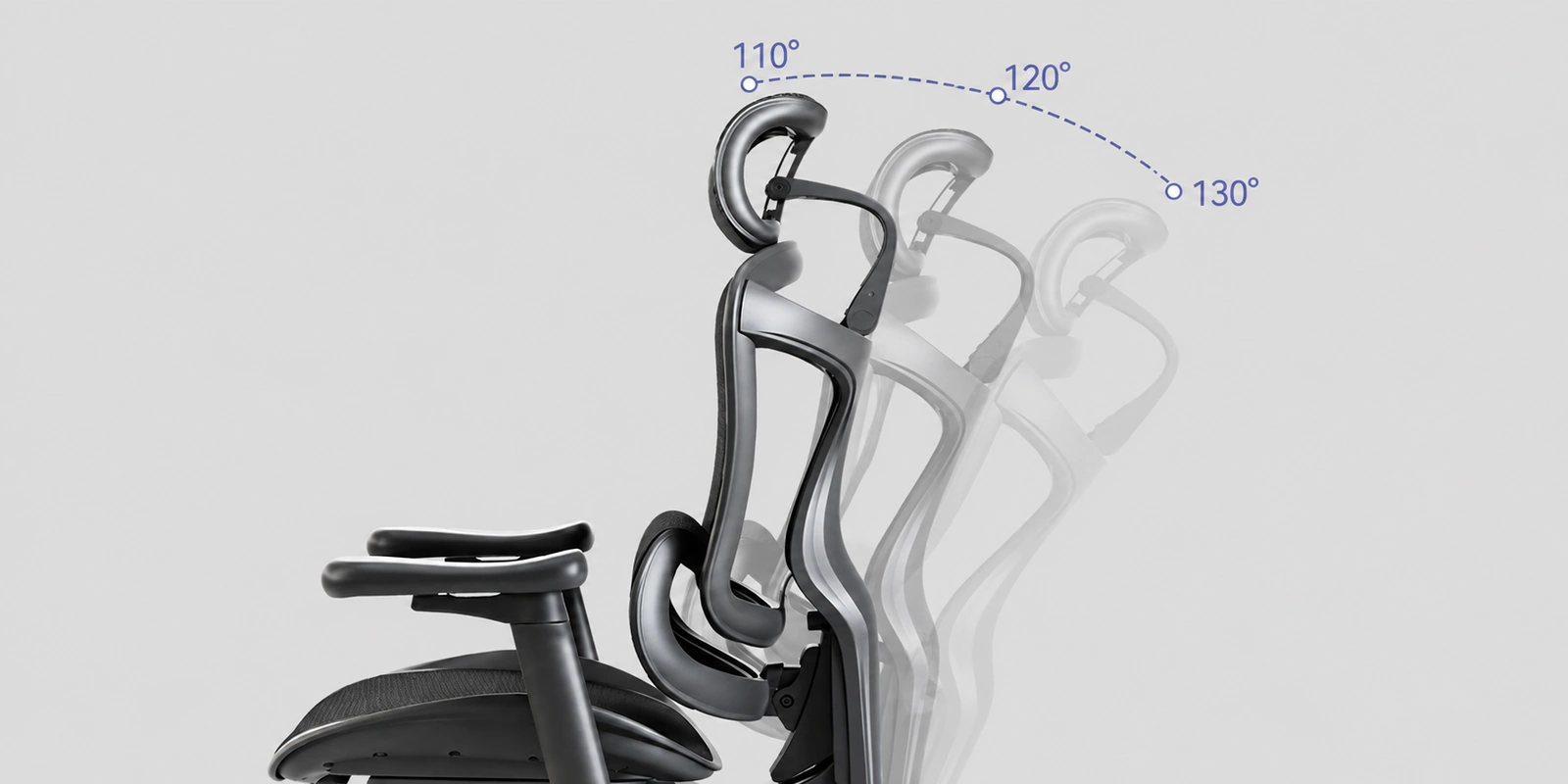 Sihoo Doro C300 recline positions shown at 110, 120, and 130 degrees